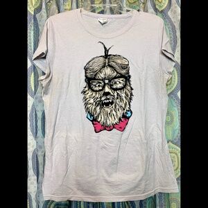 Nerdy Wolfman with Glasses Velvet Outline Gray Shirt Womens XL Hot Topic